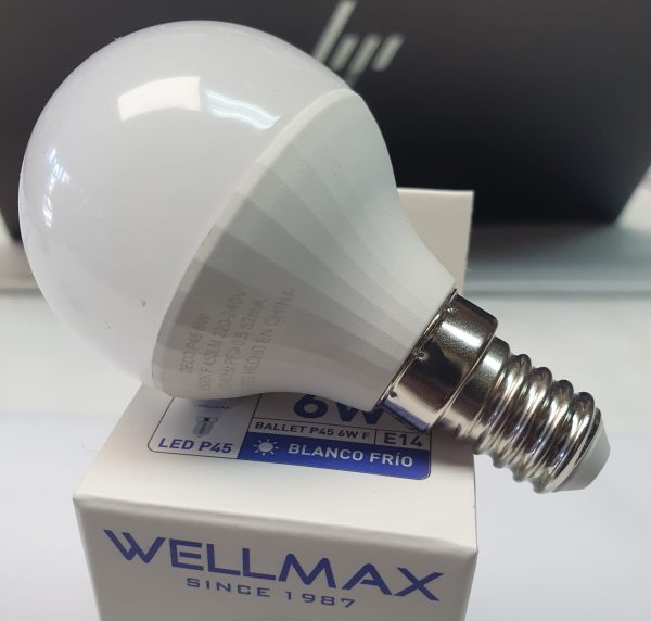 Ampolleta LED 6W E14 6.500K (P45) WELLMAX