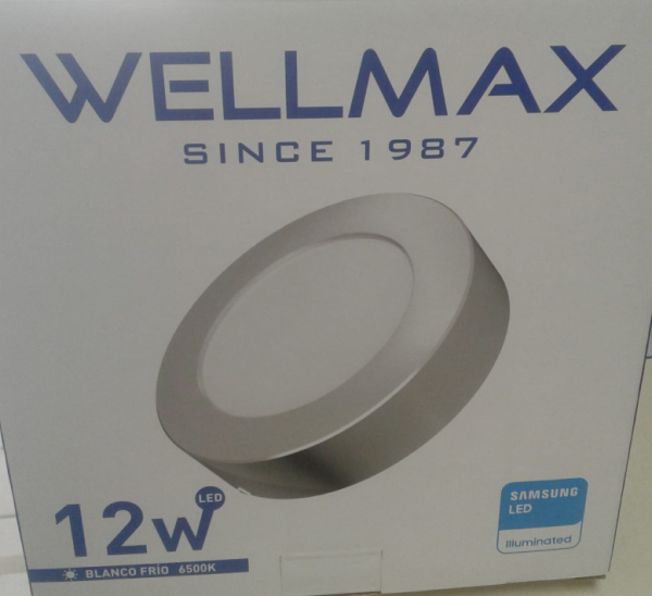 Panel LED Sobrepuesto 12W redondo 6500K WELLMAX