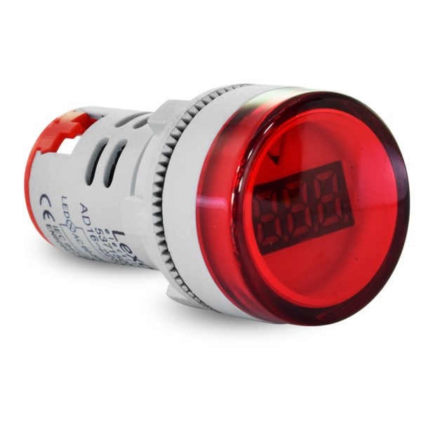 Luz piloto LED Roja con Voltímetro 22mm LEXO