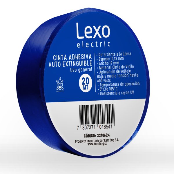 Cinta aislante autoextinguible 19mmx20mt Colores LEXO